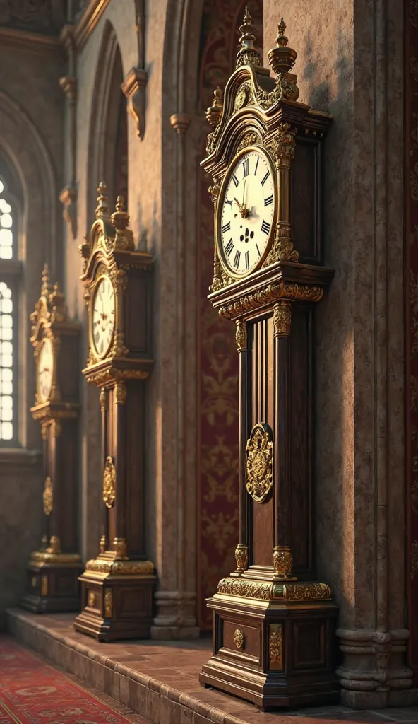 A montage of pendulum clocks being installed in churches, town squares, and homes across Europe.