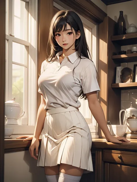 Top Quality, High Resolution, Super Detailed, Masterpiece, Original Photo: 2, Realistic: 2, Photorealistic: 2, Very Delicate and Beautiful, Detailed, Textured Skin, Solo Girl, Japanese, (Solo), (Breasts), 1, (Standing by the Window), (Super Beautiful: 1.5)...