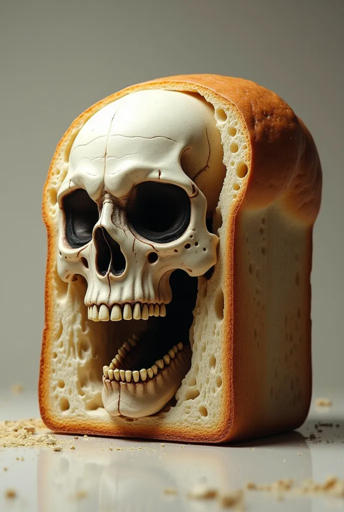 A loaf of bread but the bread is replaced with an alien width size skull