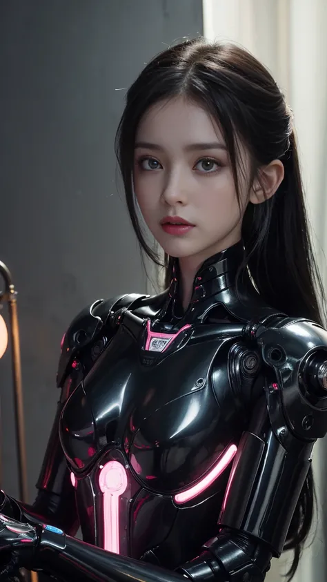 quality, tmasterpiece, Ultra HigH resolution, ((realisticlying: 1.4), raw PHoto, 1 Cyberpunk Girl,  GLOSY GLOSY SKIN  , 1 mecHanical girl, (Ultra realistic Details)), Mechanical Limbs, Tubes attacHed to mecHanical parts, MecHanical vertebrae attacHed to tH...