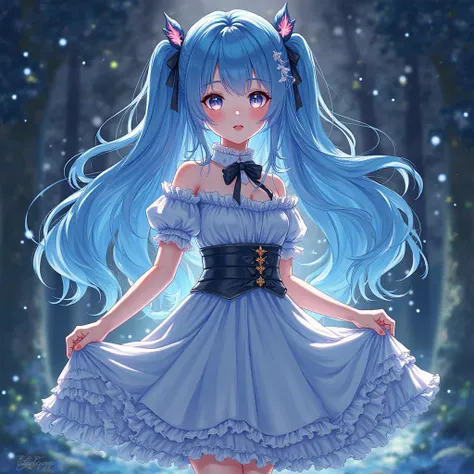 Please create an illustration based on the following characteristics。
・AI anime-style illustration
・Delicately depicted beautiful girl characters
・Design incorporating fantasy elements
・Dress incorporating gorgeous frills
・Brightly colored and gradated hai...