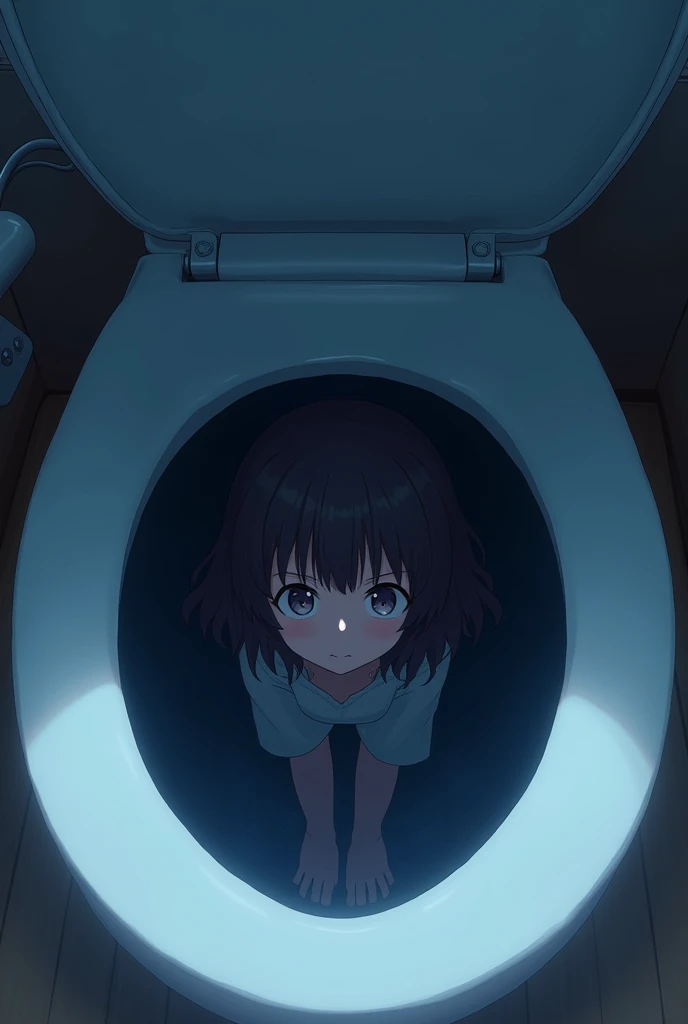 PoV,look down into a hole in the toilet,dark space under the hole in the toilet,solo cute woman in the space,kneeling down,rikka takarada,yui kotegawa,marin kitagawa