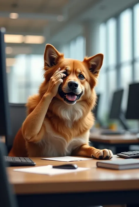 A dog wiping his sweat at work