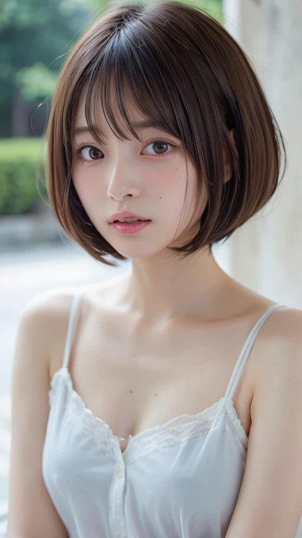 ( bob cut hair:1.2),( nightgown:1.2),1 girl, Japanese, 28 years old ,(small breasts:1.3),(Best Quality,masterpiece:1.3,super A high resolution,),(Ultra High Resolution,caustics),(Photorealistic:1.4,RAW shooting,)super realistic capture,very well detailed, ...