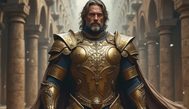 A strong, shoulder-length hair, short beard. Holy Knight wearing leotard armor with a highly revealing design。BDE  。Larger chest muscles and strong abs。Serious。