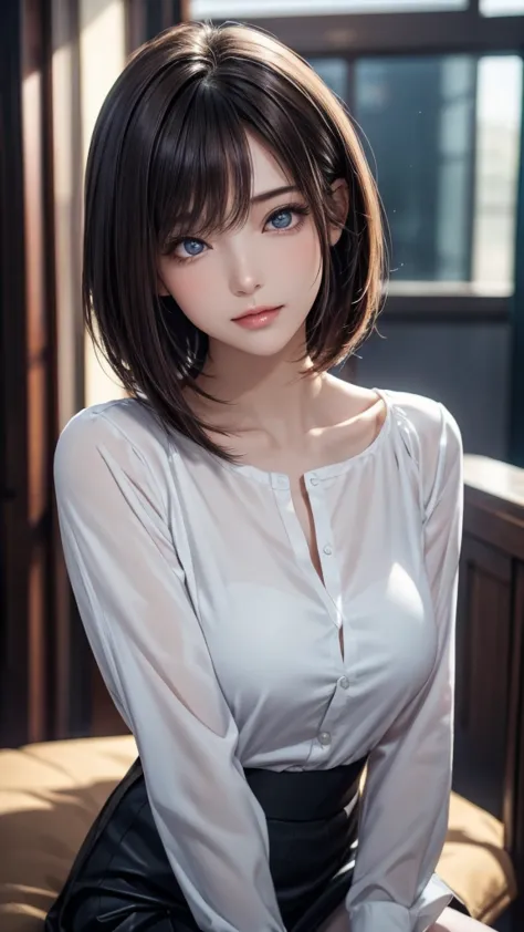 (masterpiece, high quality, high resolution:1.2), 1girl, professional photography, straight bob hair, shiny hair, (((ultra detailed eyes))), (glowing eyes), beautiful glossy lips, (beautiful detailed face, angelic beauty:1.2), soft facial contours, radiant...