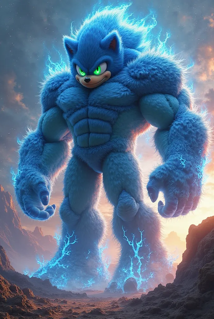 Big blue Sonic the size of Hulk and the Glowing Hulk 