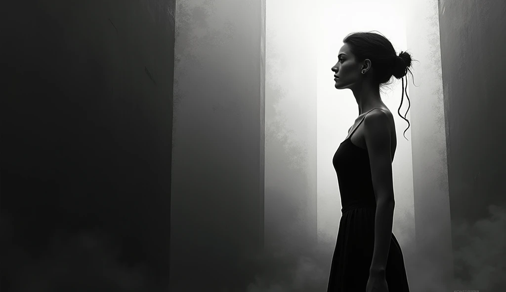 Black and white art with woman silhouette