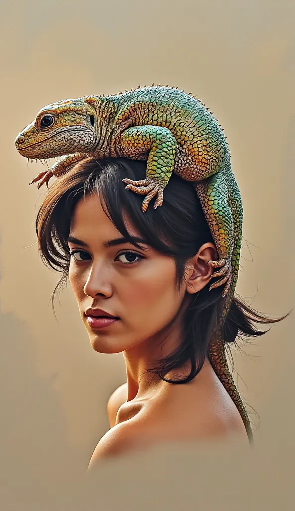 Hi-Res, masterpiece, anatomically correct, Best Quality, Details, 高いDetails, very detailed, textured skin, 
I have a lizard on my head