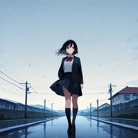 (masterpiece), (best quality), (ultra-detailed), artist:fujiyama, 1girl, route of a school, wind,
