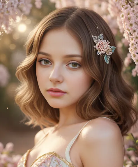 (Cinematic Photo:1.3) of (Realistic:1.3),(Cosy:1.3) beautiful  girl, (intricate cute brown hair), highly detailed skin textures, lifelike skin texture, looking intimately directly at camera, (looking at viewer), pouting lips, Pastel, glitter, dramatic, dre...