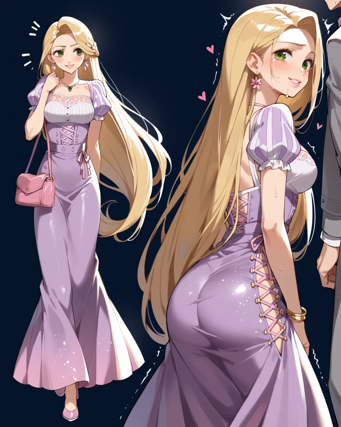 score_9,score_8_up,score_7_up,masterpiece,best_quality,(1girl),multiple views, 

daytime,
1girl,rapunzel,walking,Japanese, （long hair）, hair color brown, young face, （cute face） ,lips,medium breasts,bag,looking away, （women's gray suit,women's gray suit,lo...