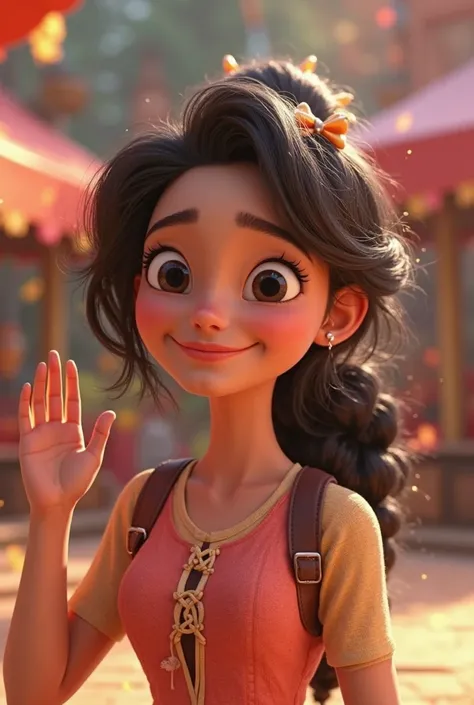 Disney Pixar 3D Movie, Woman Smiling With Hand Slightly Raised