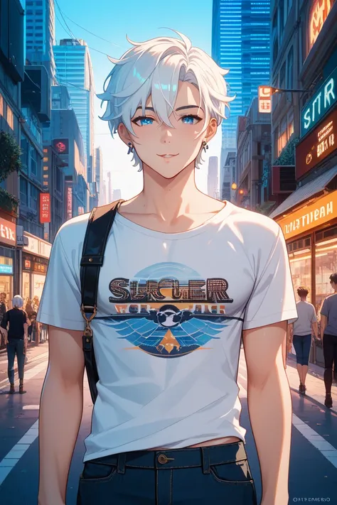  Man with White Hair 　Anime style for people in their 20s　Vtuber