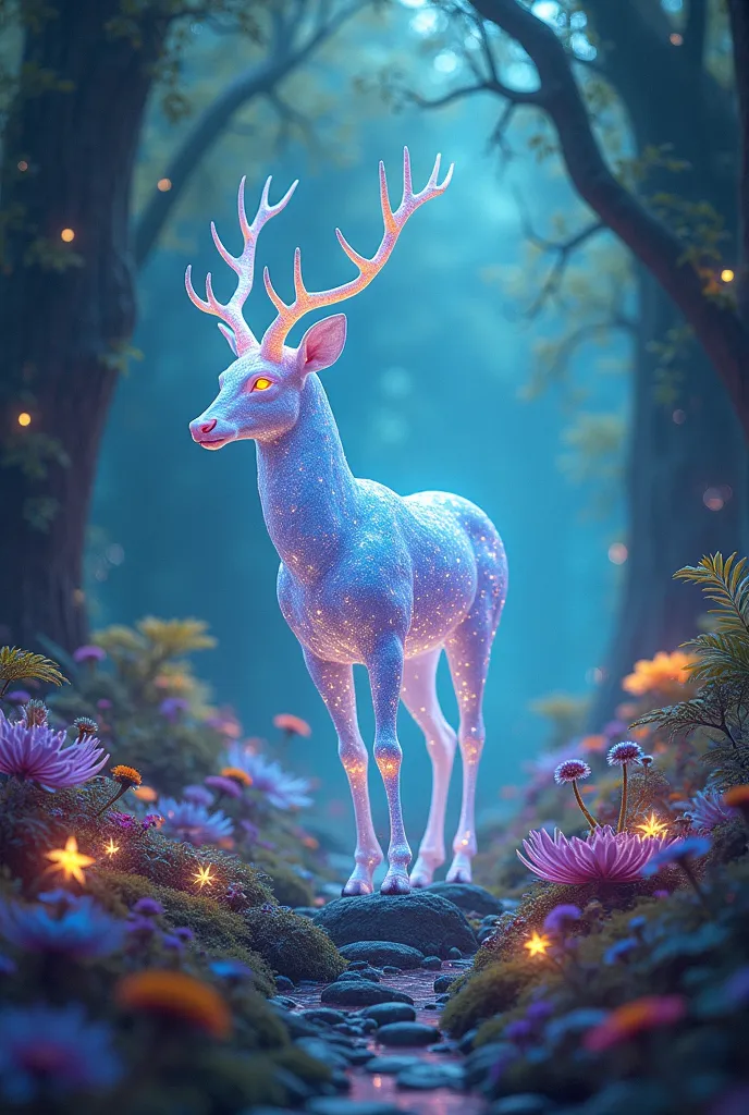  Mysterious and fantastic scenery 、Transparent Deer 、Colorful nature、A space like you've never seen it、 will heal　Please generate an image with the above content。masterpiece、Best Quality、 real 