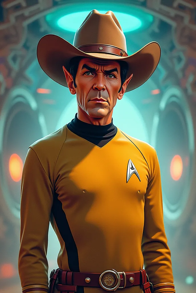 The character Spok from Star Trek series with a cowboy hat but less realistic 