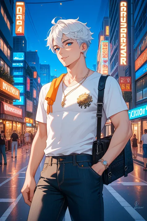  Man with White Hair 　Anime style for people in their 20s　Vtuber