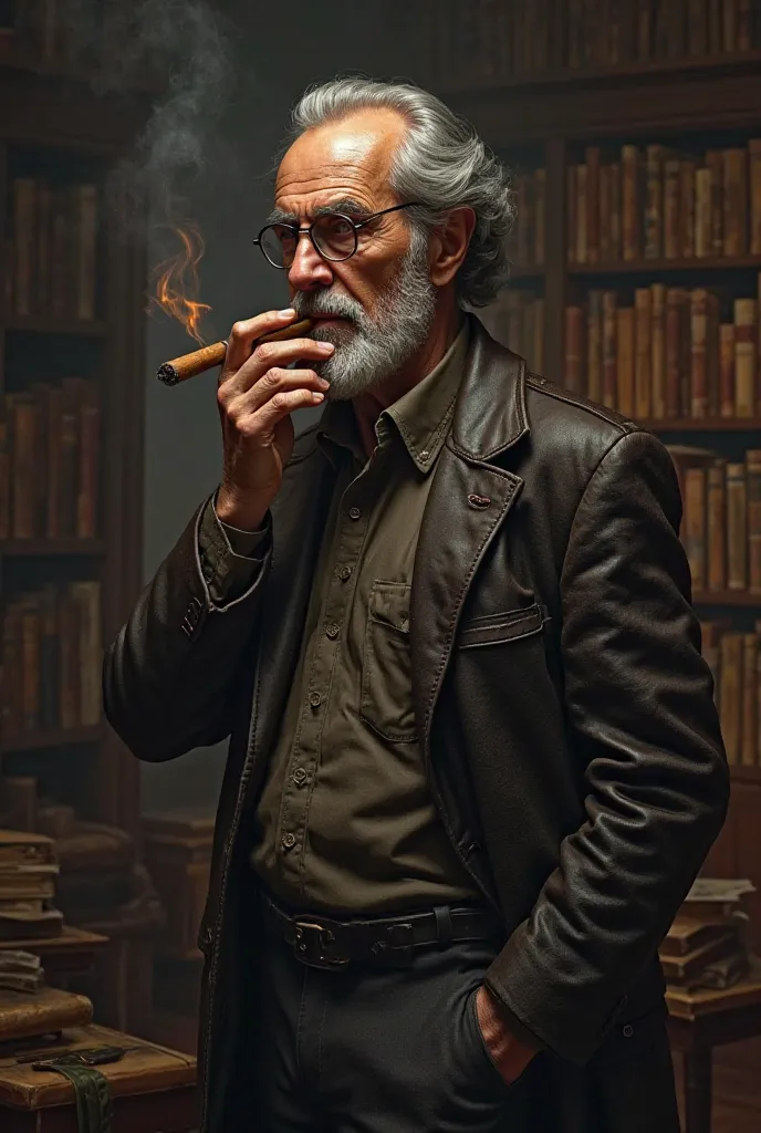 I want to make a slender teacher with a cigar in his hand and glasses with an old jacket 