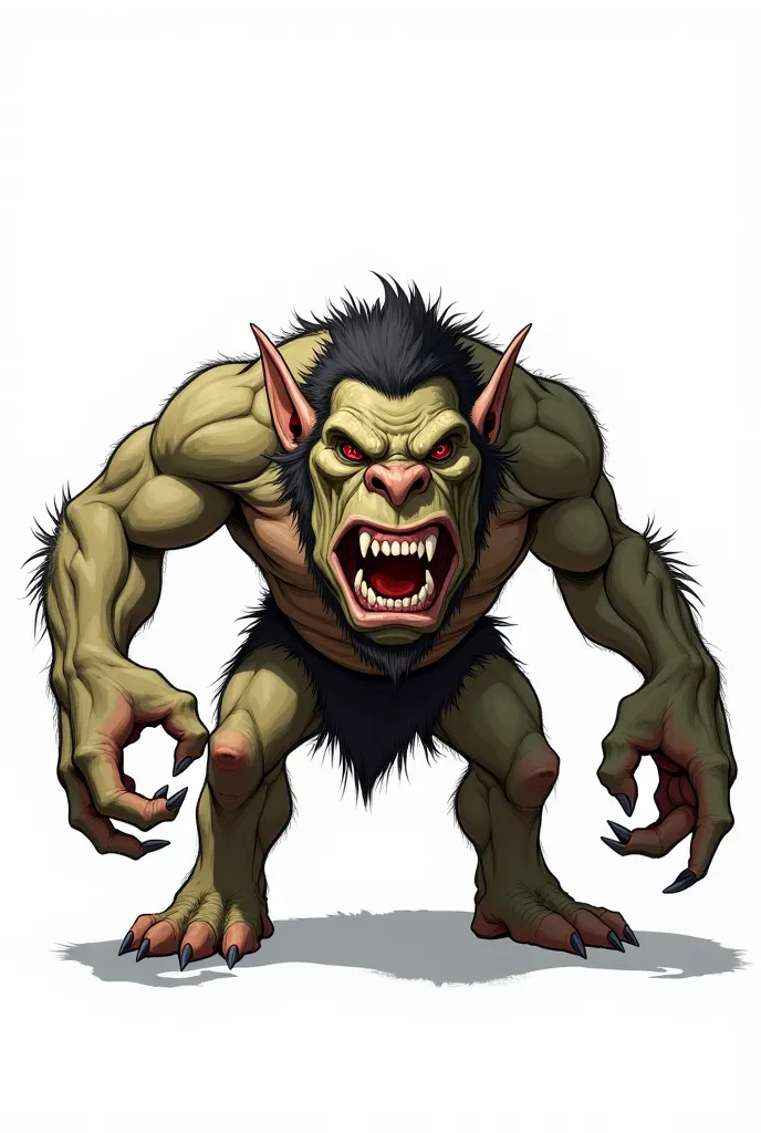 An angry troll leaning forward with a white background , stylishly hand-drawn