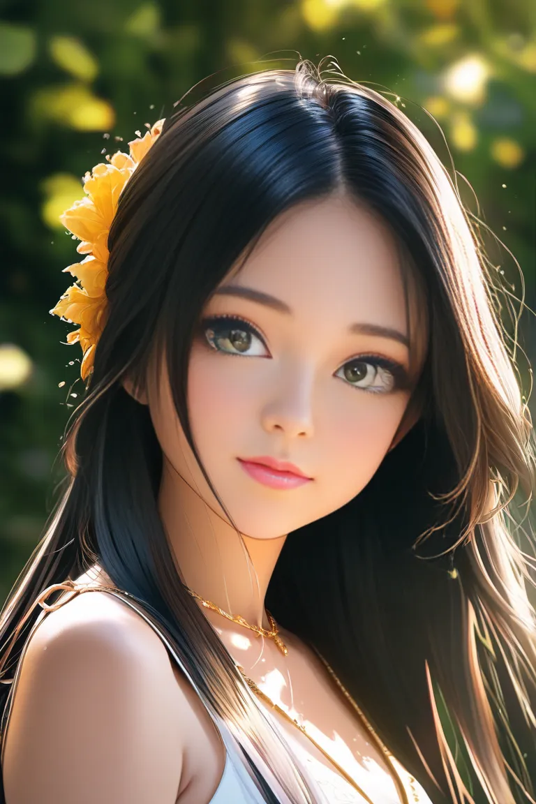 1 girl（ black hair、 green eyes、 small tits、LONG HAIR、Rin々like）