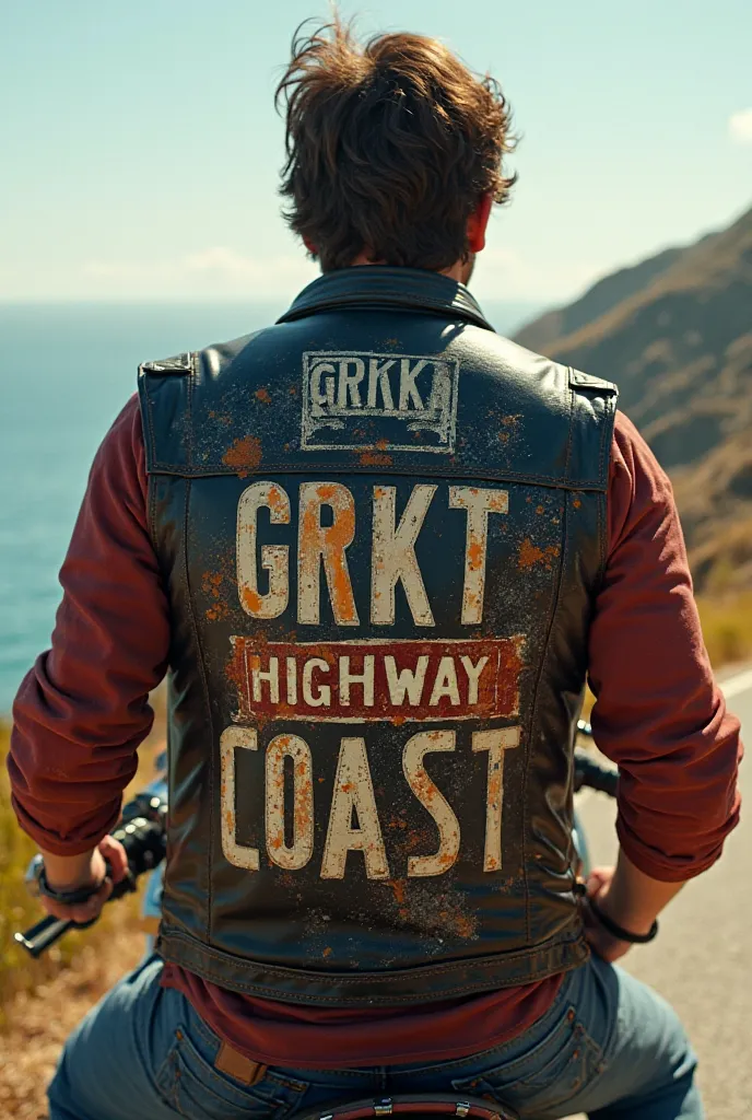 Make me a motorcycle vest with design and with Grkt highway coast letters