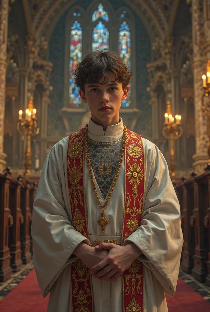 Church altar boy, with tattoo