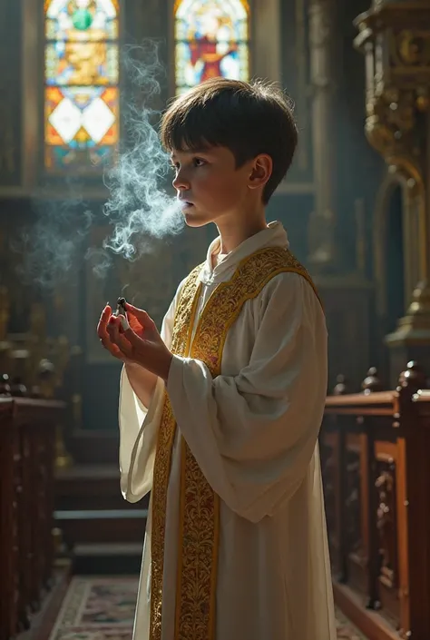 Church altar boy smoking