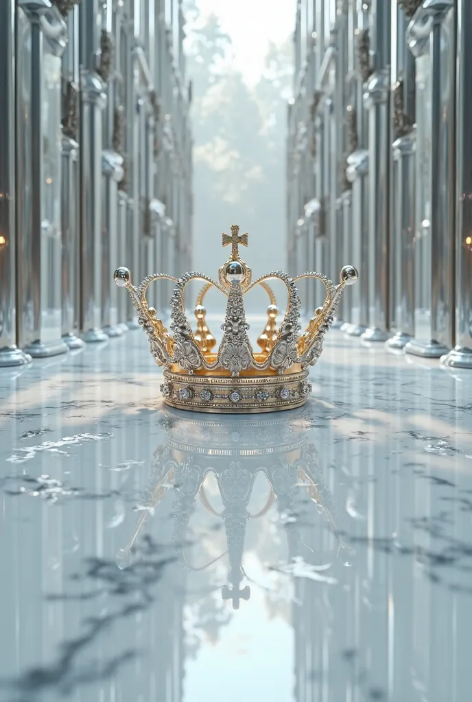 a cover where you can see a crown surrounded by a background of mirrors, white