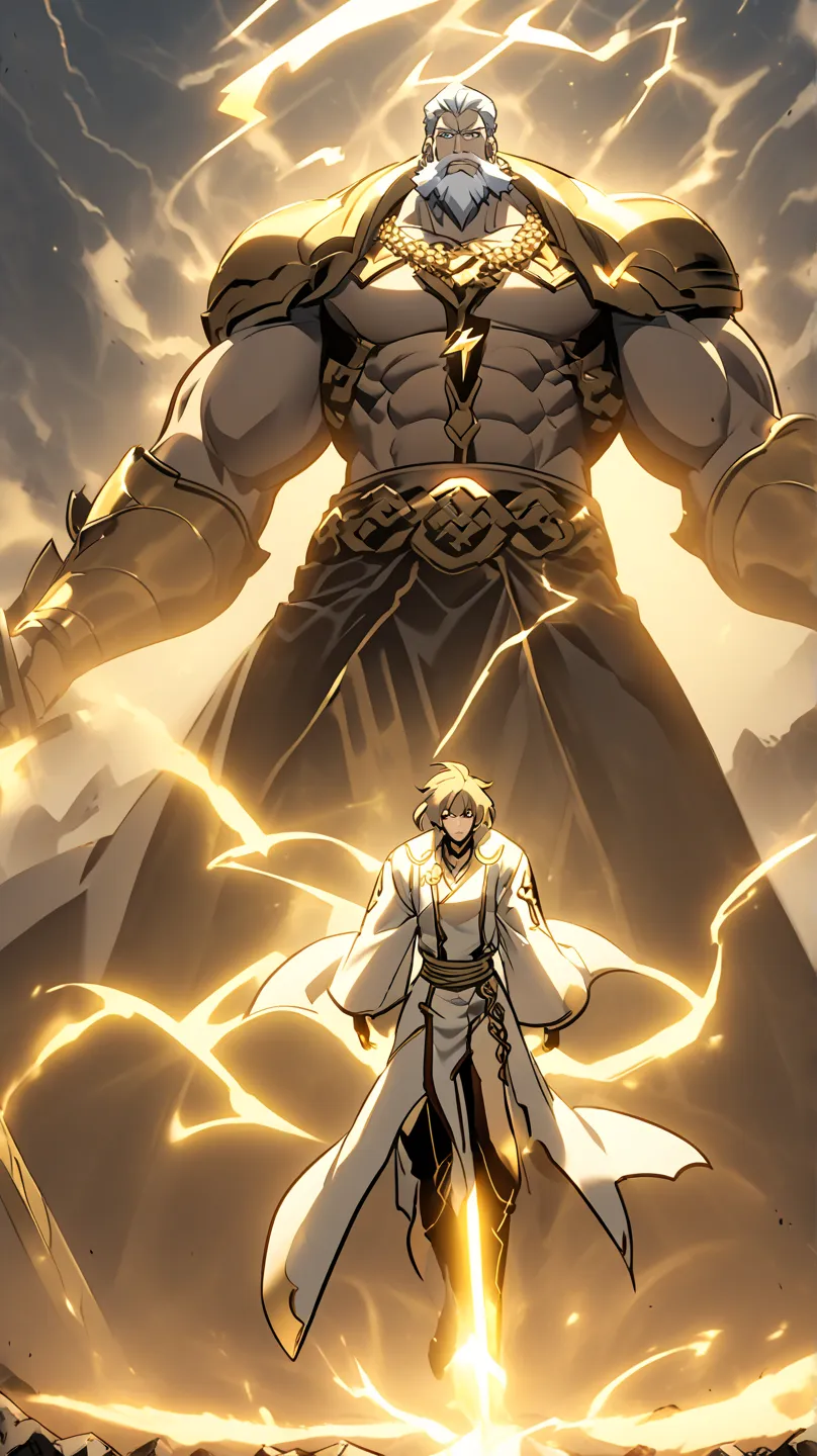 Orion, the God of Lightning: Orion's Appearance - *Age:* Old, with the appearance of someone over 1,000 years old - *Height:* Imposing, about 2.20m - *Body:* Muscular and robust, with an impressive physique that reflects his strength and power - *Hair:* Wh...