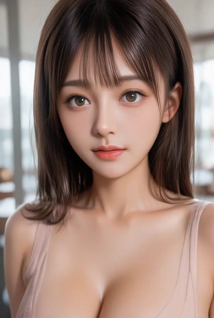 Realistic Chinese women,1 person, 20 years old, long hair, (black hair color:1.2), pink make-up color, eyeshadow make-up, eyeliner make-up, mascara make-up, blush make-up, lipstick make-up, lip gloss make-up, bright colors, v-shape chin face-shape, outfit:...