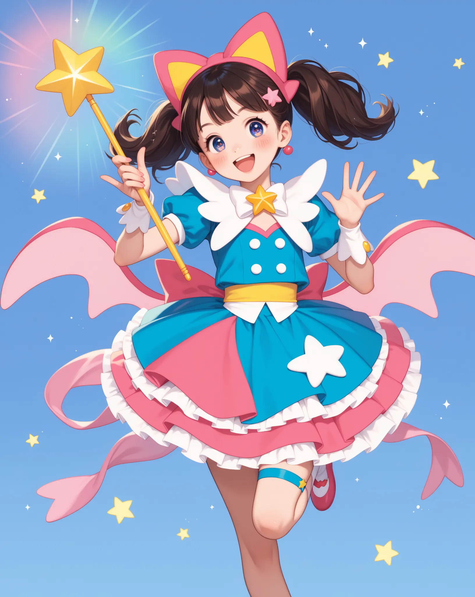 kawaii anime style , petit girl , petit boobs , Magical DoReMi cosplay , (anal dildo like magical wand:0.4) , Mascot character