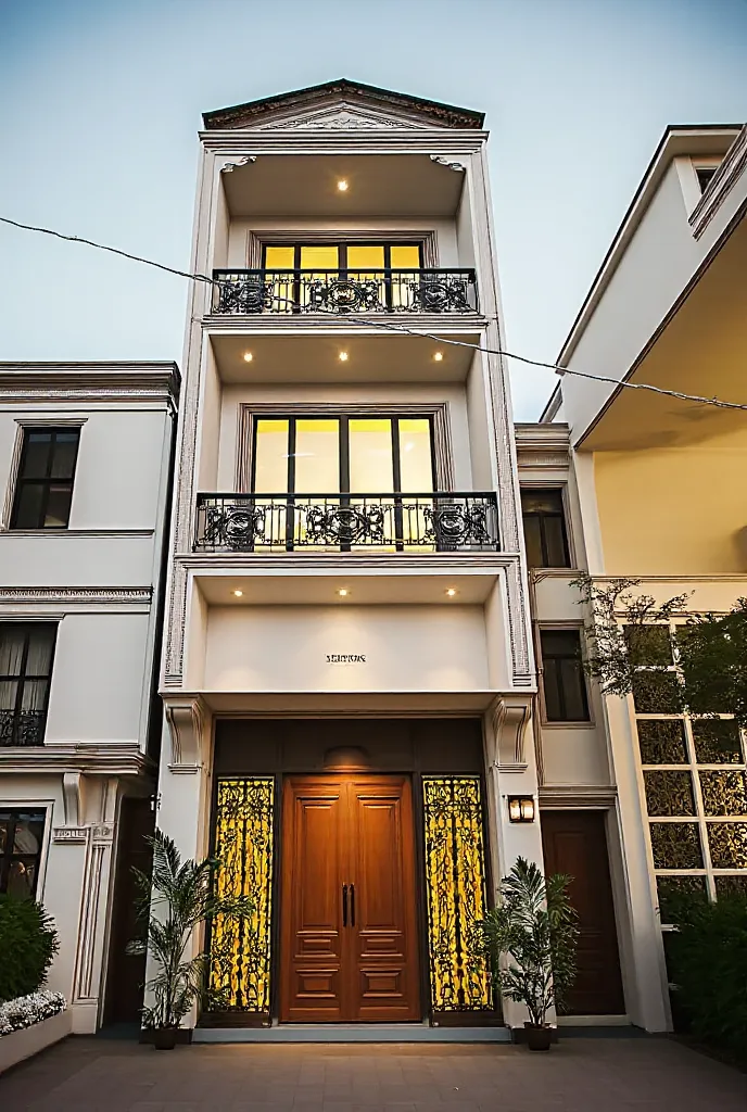 come up with a renovation plan for the house in the best possible way, white vintage townhouse for sale, shimmering golden light