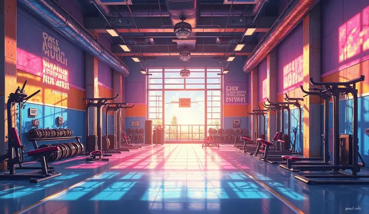 Anime background bright and rich, gym without people