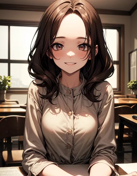 vivid colors、Excellent lighting、 Comic Style、anime style、detailed illustration、detailed background、beautiful face、Smiling、Beautiful and strict eyes、Hi-Res, very aesthetic, masterpiece, high quality, 1 Adult Female、Mature Woman 、Mother、housewife、My eyes are...