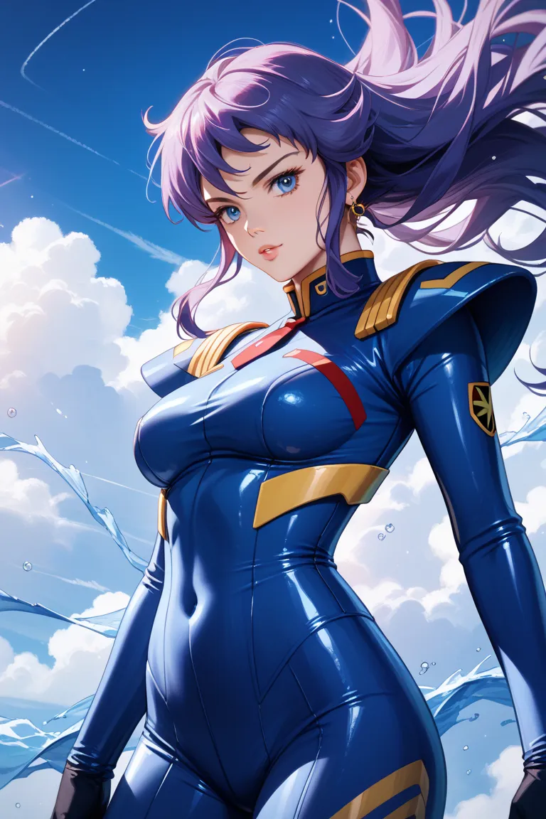 Mobile_suit_gundam_zz,{{{roux_louka}}},{{long_silky_hair}},purple_hair,blue_rubber_suit