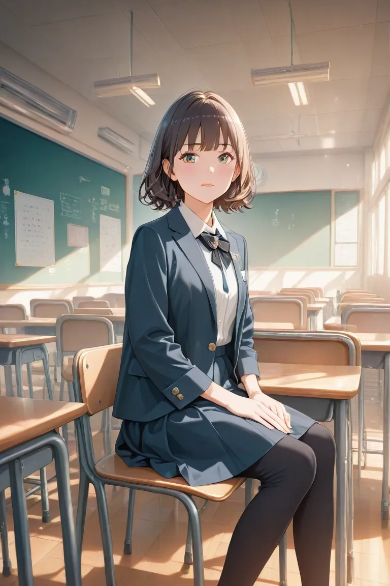 high quality、Top Quality、anime style、Welcome to the Classroom Where Ability Supremacy、Alice Sakayanagi、character、sitting on a chair、