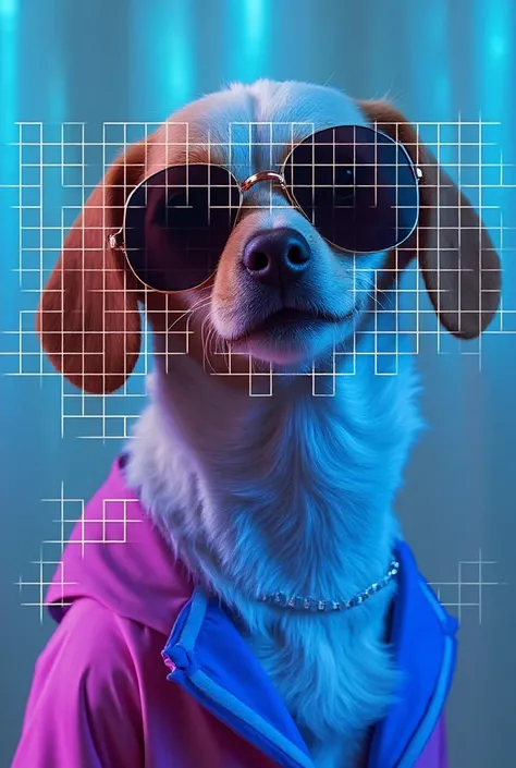 The best cell phone wallpaper, Award-Winning Wallpaper, portrait photography, In the front view is a portrait of a cute dog wearing mid-1960s space age fashion, Side view photo, Shot with Canon EOS R5, Set a strong contrast that accentuates the subject, Fl...