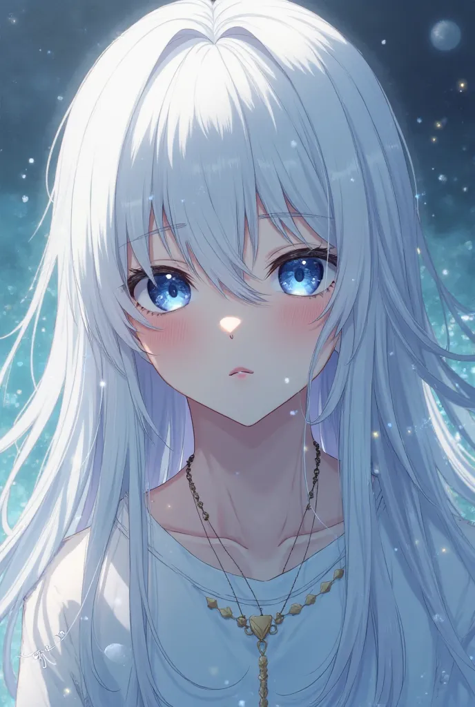 A boy anime character, white hair, long hair,  straight hair, blue eyes, beautiful, design,  Japanese anime .