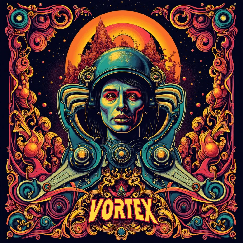 1970s rock & roll music, alternative psicodelic rockstar, brand name ((((Vortex Vinyl))))