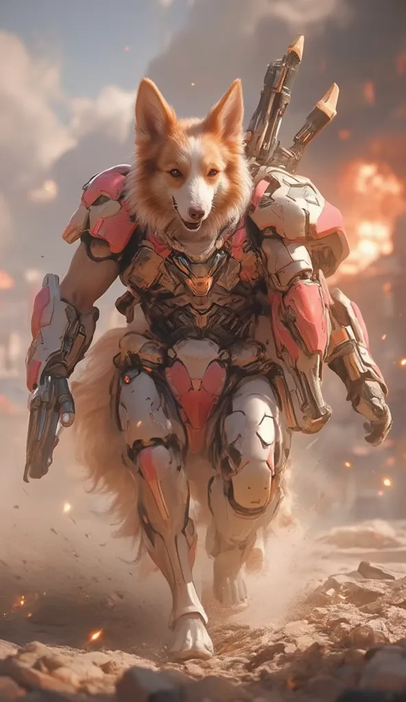  Top Quality, Top Quality, reality,High Concentration  ,   border collie   ,  border collie の笑顔  , shrimp,  bodybuilders ,  Carrying an AK47 Assault Gun  ,  Gangsta Rapper's Clothes  ,   metal mechanical armor on the shoulder  ,  Spectacular and Apocalypti...