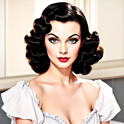 (masterpiece:1.2, Best Quality),8k, wallpaper,((american Comic art, thick outline, flat color:1.3)),(Vivien Leigh), view from front, ((full body, bathing)), perfect eye, looking camera kindly, detailed face, kindly expression ,