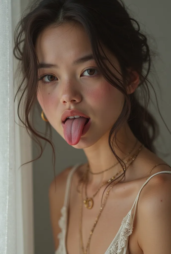 Naked girl with her tongue out