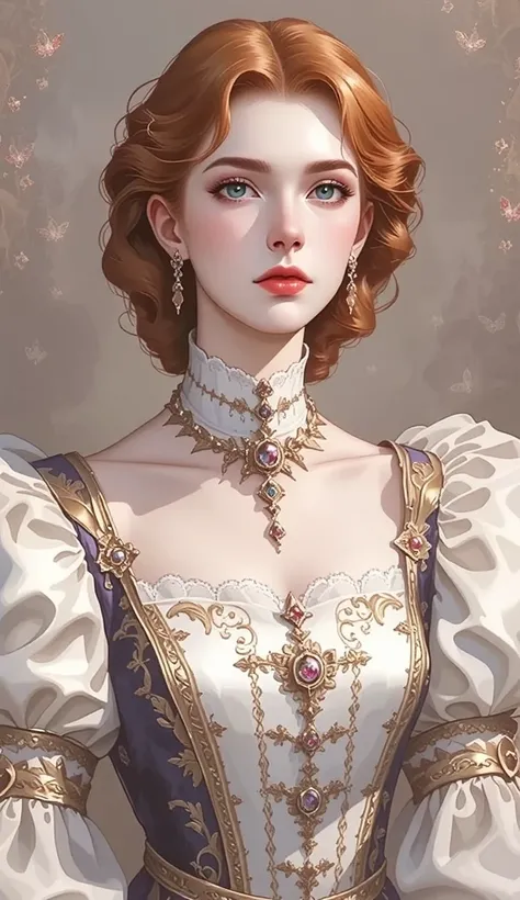 Daughter，มีhigh profile,  amazing work ，The shine of glass,((Clean background))，It is golden ，(((purple)))，white，best qualityในราคาที่ดีที่สุด，Clean background, shiny skin, Gothic,  boiled neck  , Big Bust,  redheads , (Characters , rough,  concentrated :1...