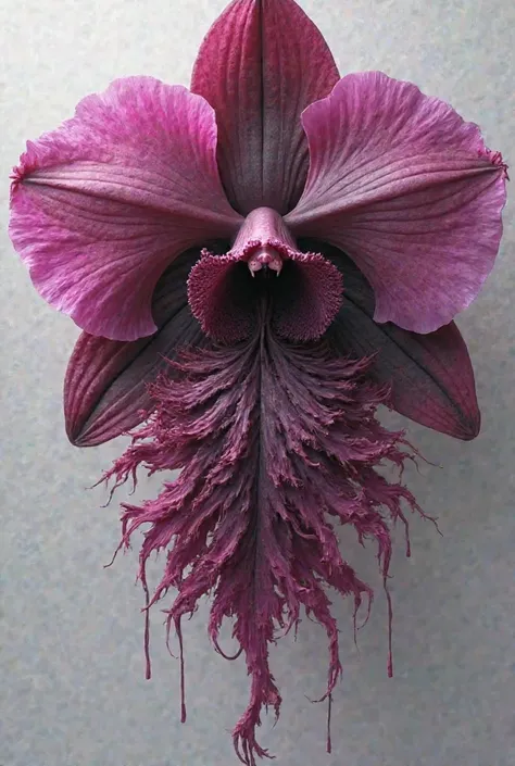 A giant drooping black and pink orchid 