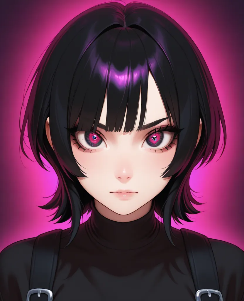 1girl , Face: (appearance:Beutyful,cute) (Eye:Deep Black) , Hair: (Hair style:Wolf cut) (Hair color:Pure Black) , Body:Slim , Skintone:White , Outfit:Emo 