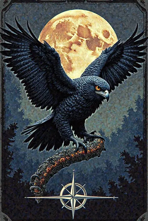 Military PVC patch with a black owl flying in front of me with a snake in its claws. Let there be a full moon and the symbol of NATO in the Moon.