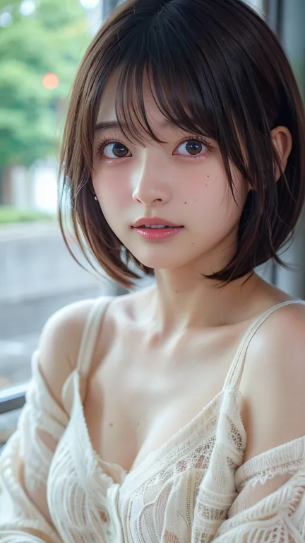 ( bob cut hair:1.2),(I'm wearing a lace cardigan:1.2),1 girl, Japanese, 24 years old ,(small breasts:1.3),(Best Quality,masterpiece:1.3,super A high resolution,),(Ultra High Resolution,caustics),(Photorealistic:1.4,RAW shooting,)super realistic capture,ver...