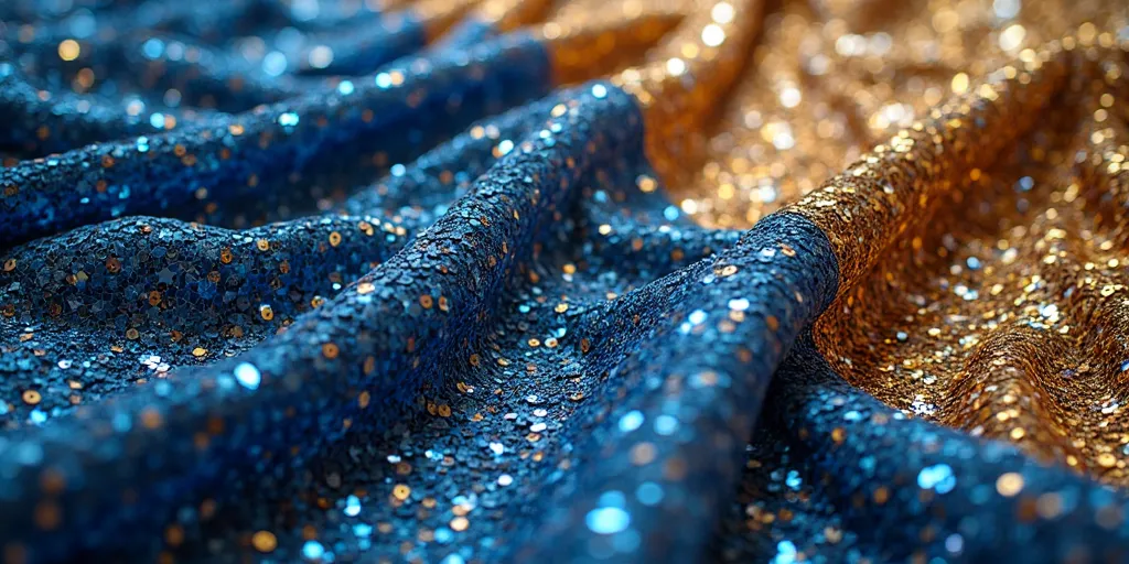 Blue And Gold Fabric With Sequins Texture Background