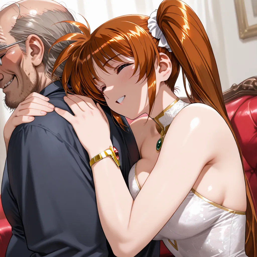 ((Best Quality)), ((masterpiece)), (Details), （perfect face）、Takamachi Nanoha, who has brown hair with outstanding proportions, smiles gently, wears sexy and attractive mistress clothes, is dressed with gorgeous jewelry accessories, becomes the mistress of...