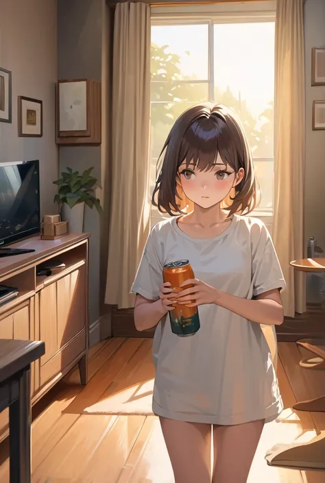 girl holding canned juice t-shirt